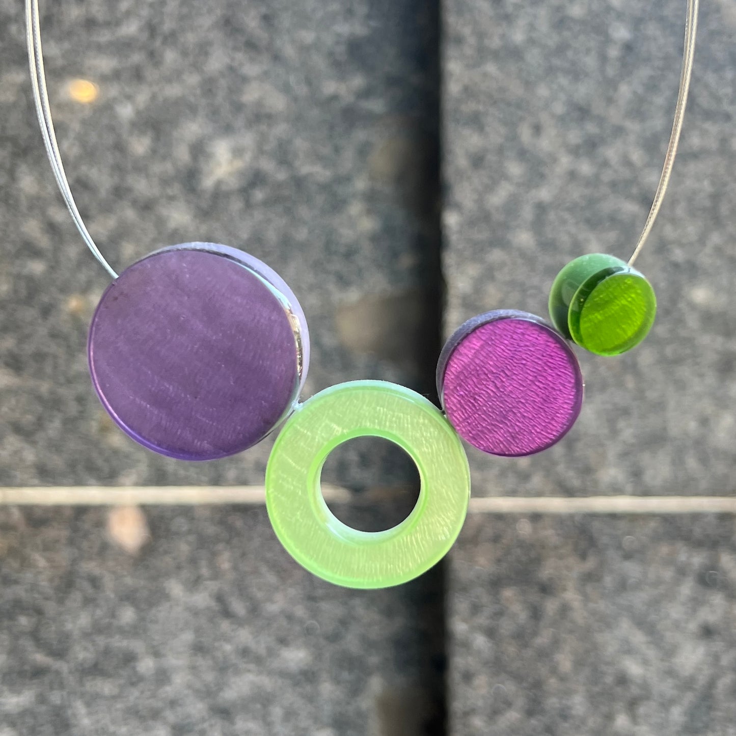 ‘Watch This Space’ Mint Green & Purple Circle Necklace