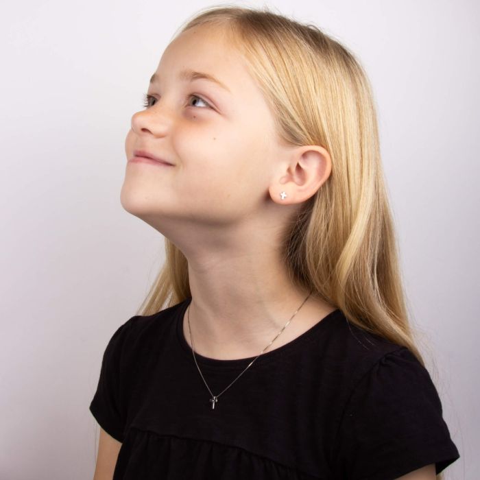 ‘D for Diamond’ Sterling Silver & Diamond Small Cross Children’s Necklace