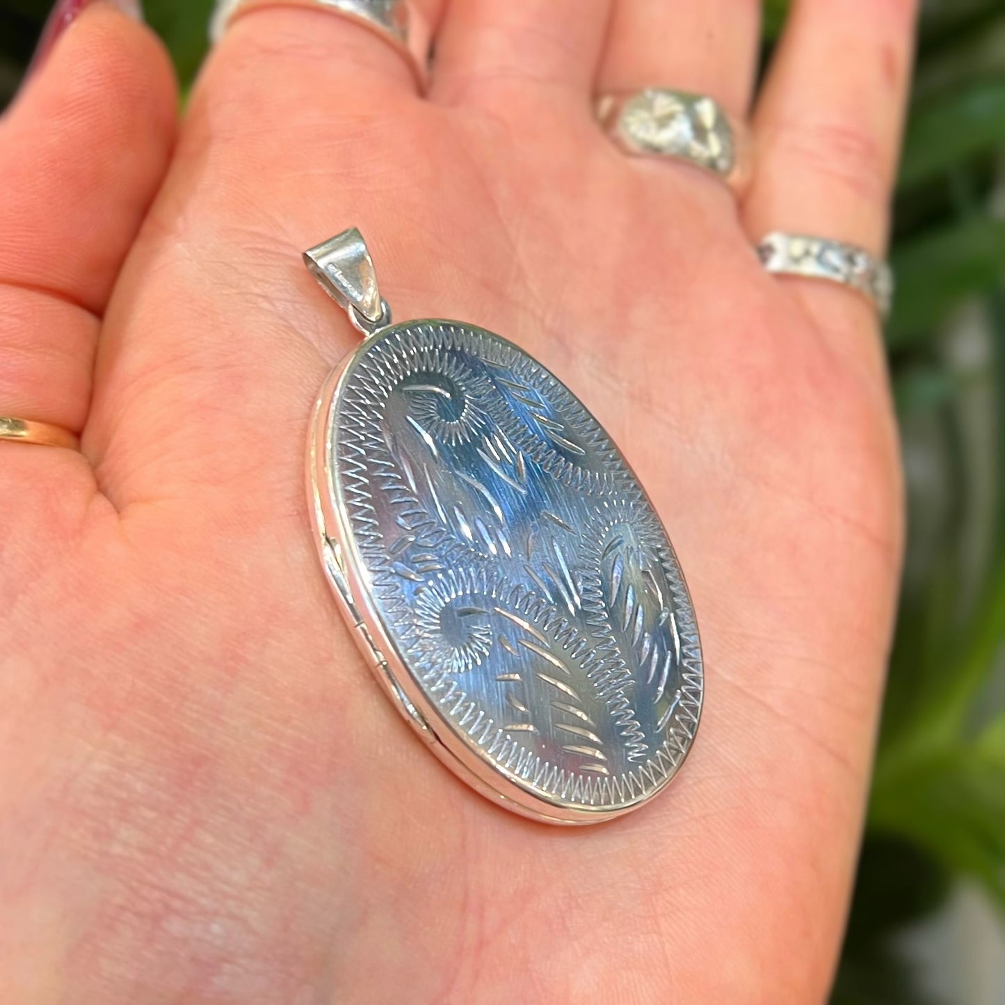 Large Sterling Silver Double-Sided Engraved Oval Locket