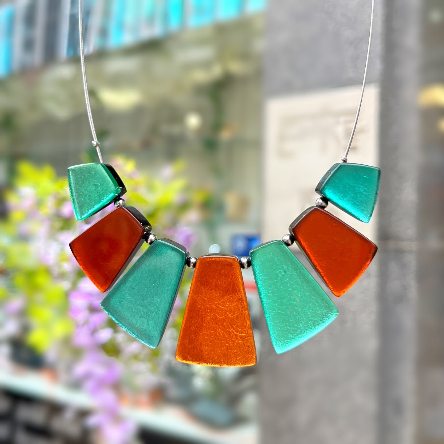 ‘Watch This Space’ Turquoise Blue and Orange Statement Necklace