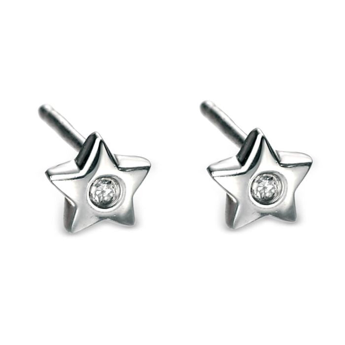 ‘D for Diamond’ Sterling Silver & Diamond Mini Star Stud Children’s Earrings