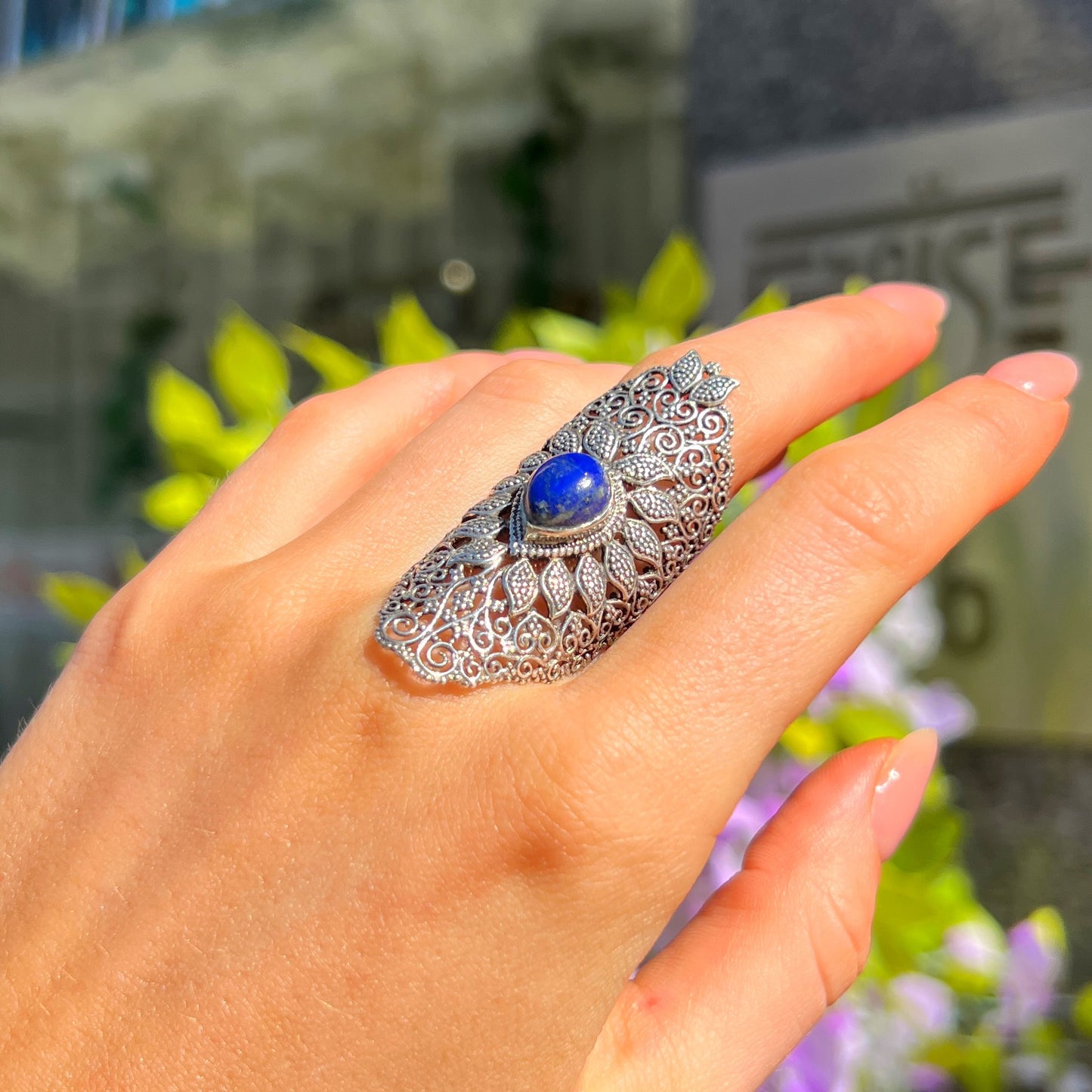 XL Chunky Sterling Silver Boho Blue Lapis Lazuli Ring - Size O