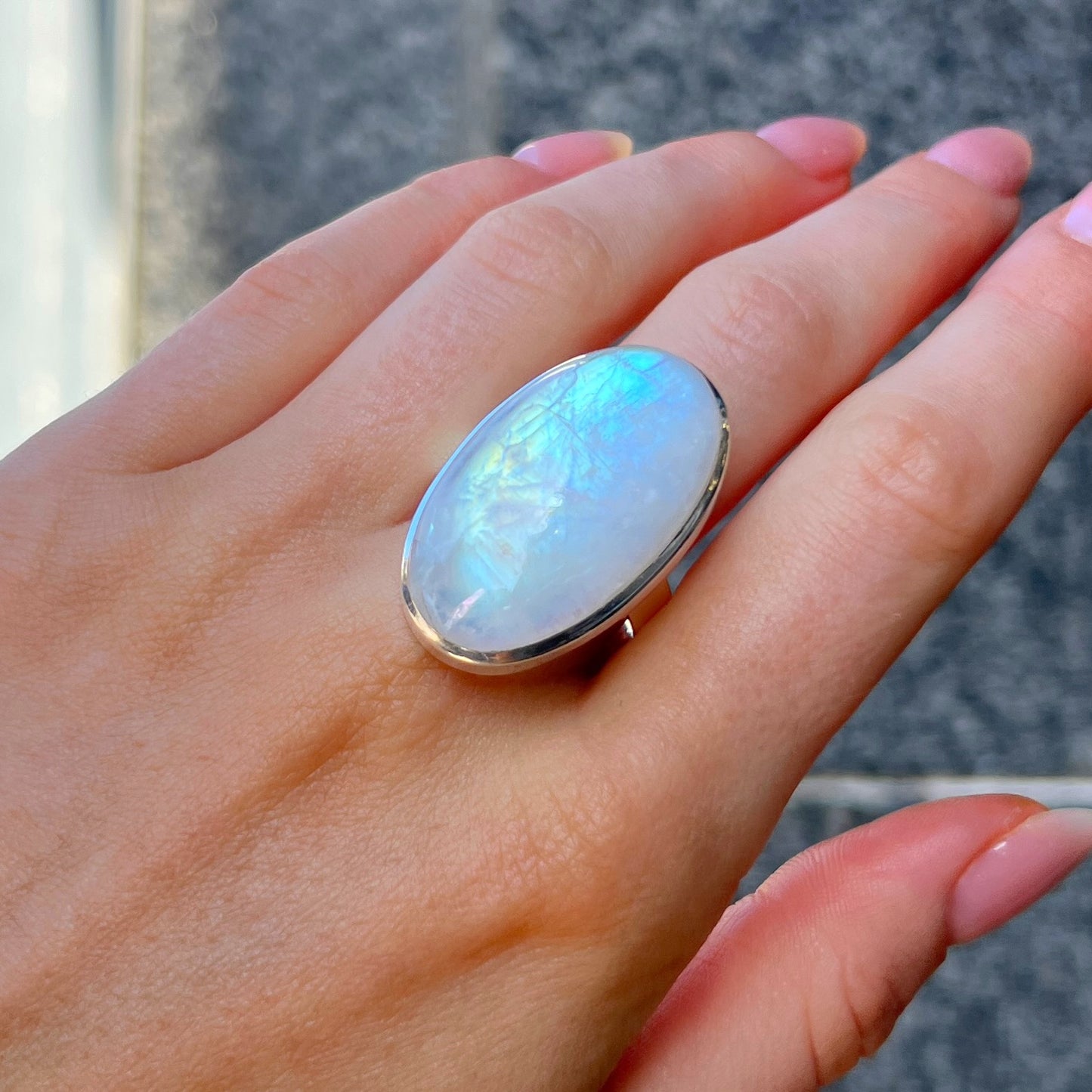 Chunky Sterling Silver Dark Blue Labradorite Ring - Adjustable Size