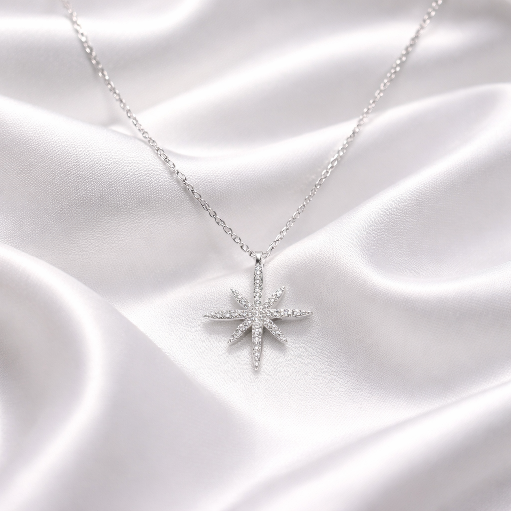 Cubic Zirconia Sterling Silver North Star Necklace