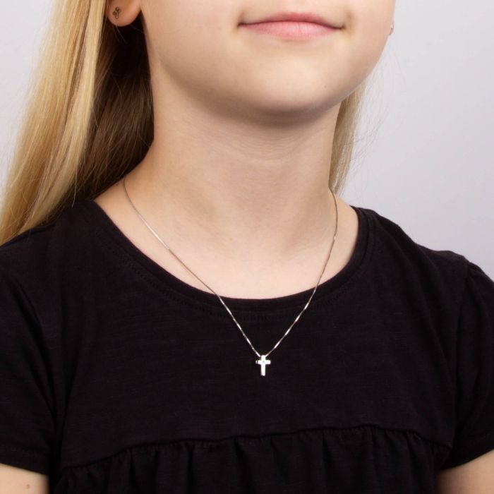 ‘D for Diamond’ Sterling Silver & Diamond Small Cross Children’s Necklace