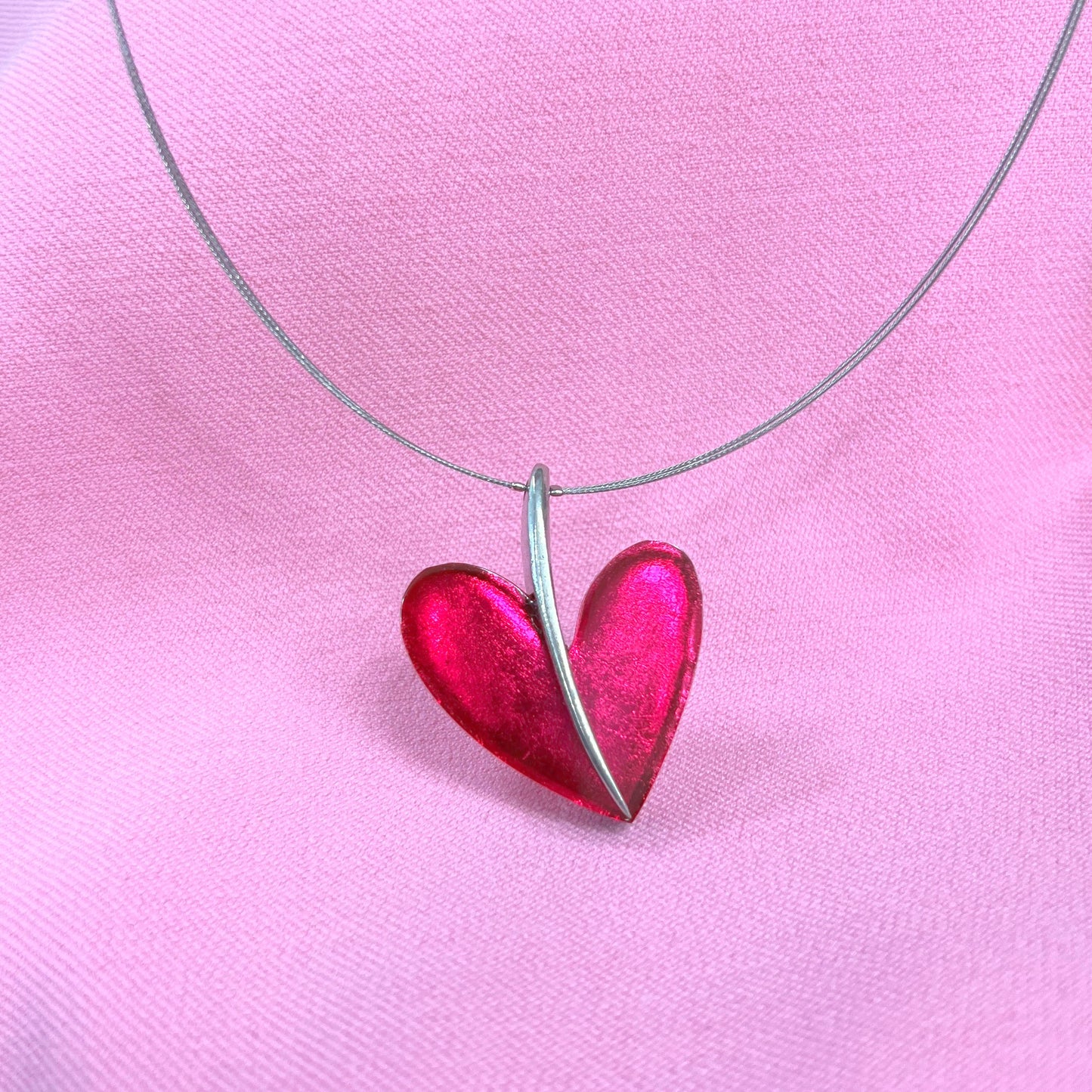 Watch This Space Reversible Pink or Red Heart Necklace