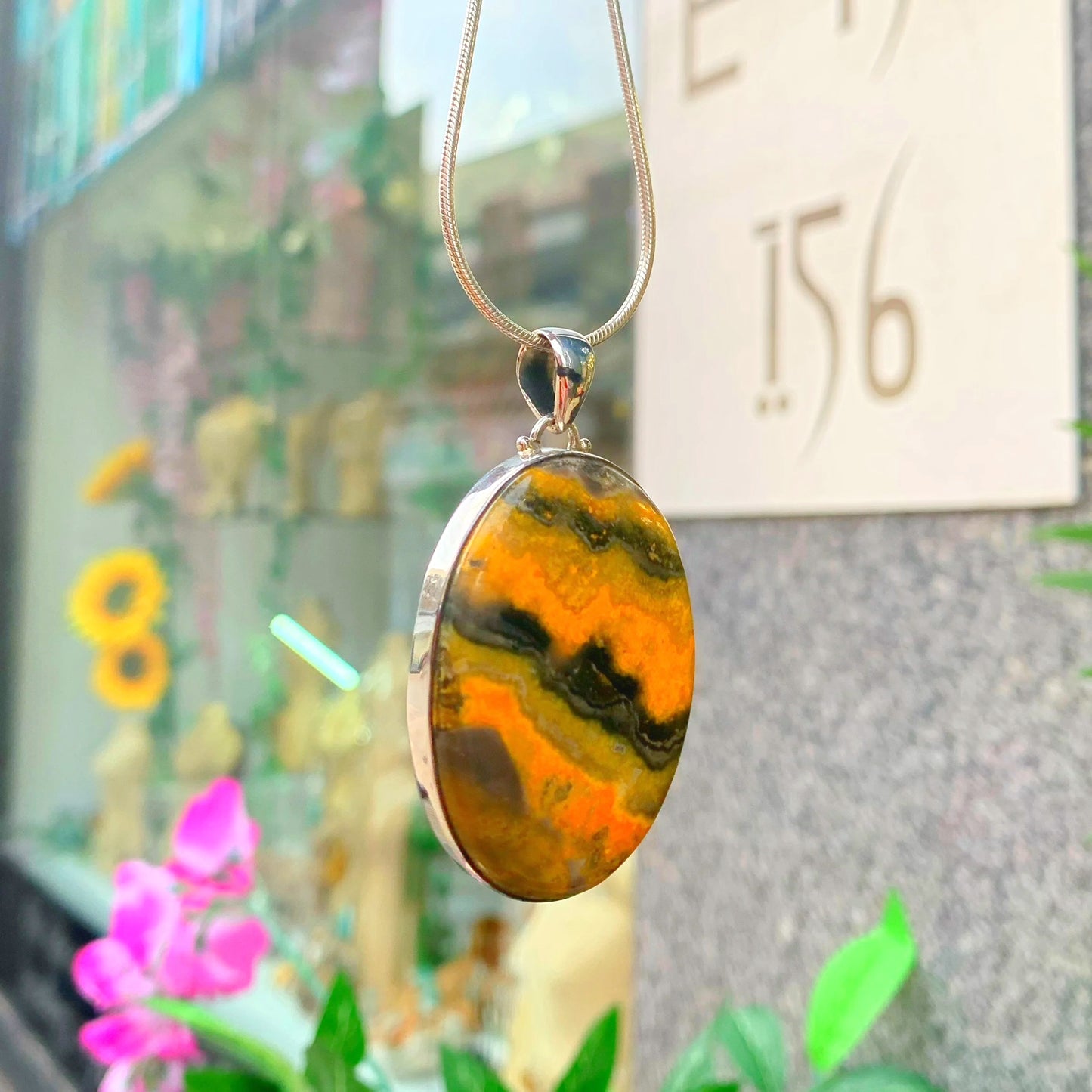 Sterling Silver Bumblebee Jasper Chunky Oval Pendant