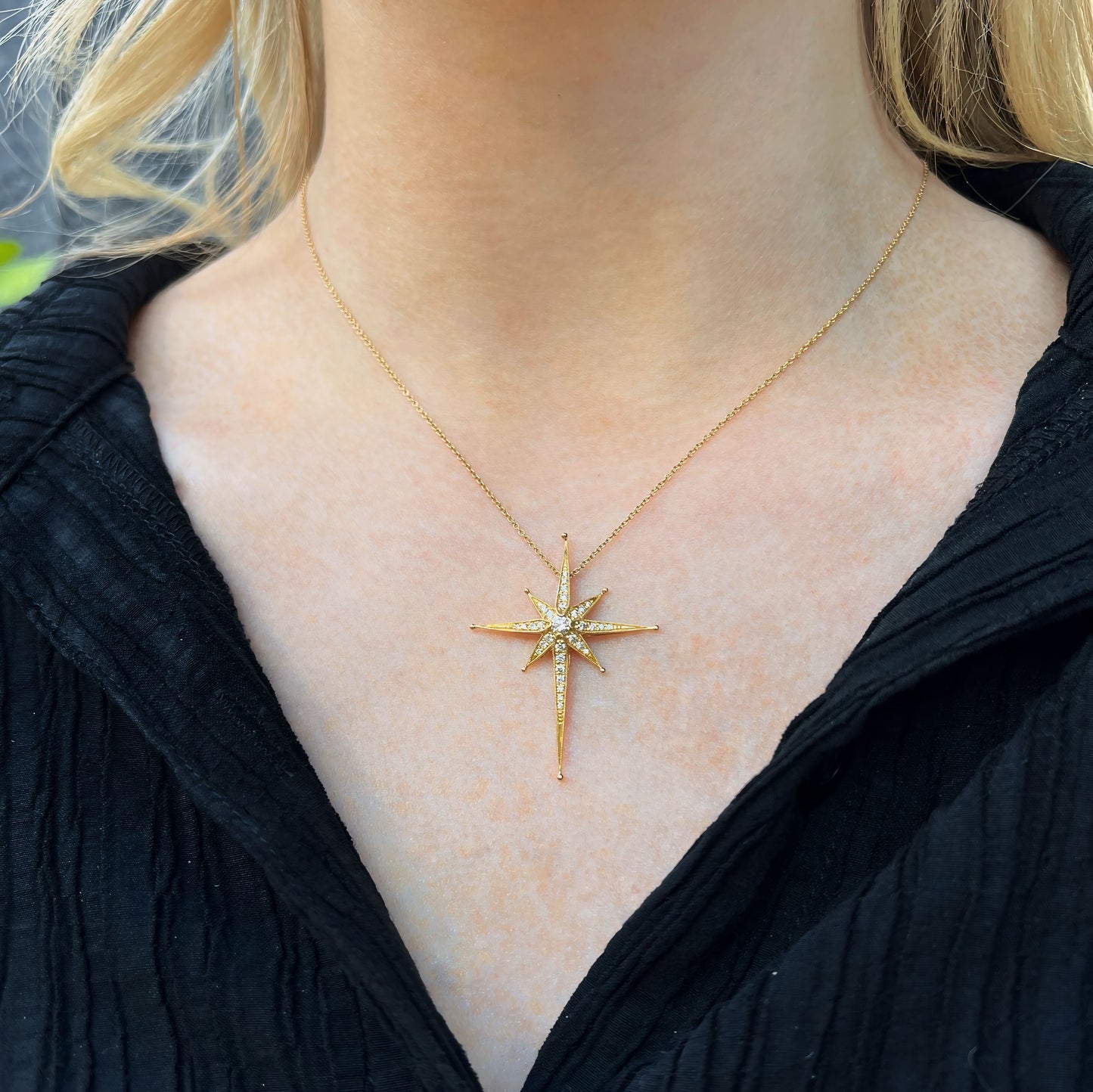 18ct Yellow Gold and Diamond Edwardian Style Star Necklace