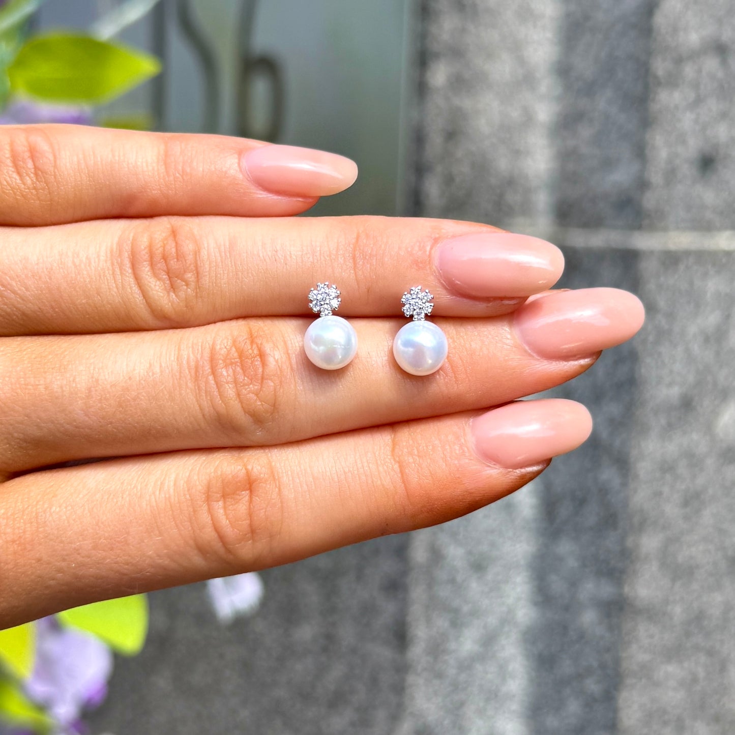 Pearl & Cubic Zirconia Halo Sterling Silver Stud Earrings