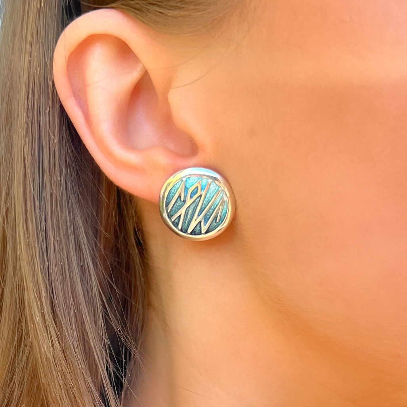 Sterling Silver Sheila Fleet Runic ‘True Love’ Hidden Message Enamel Stud Earrings