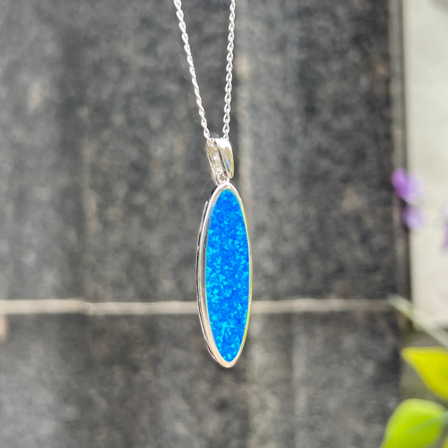 Iridescent Blue Opal Sterling Silver Necklace