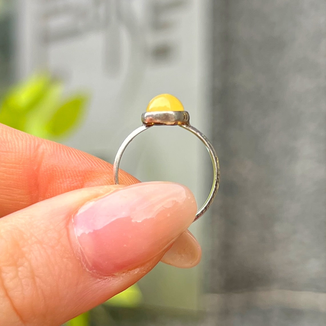 Sterling Silver Yellow Butterscotch Amber Ring - Size I
