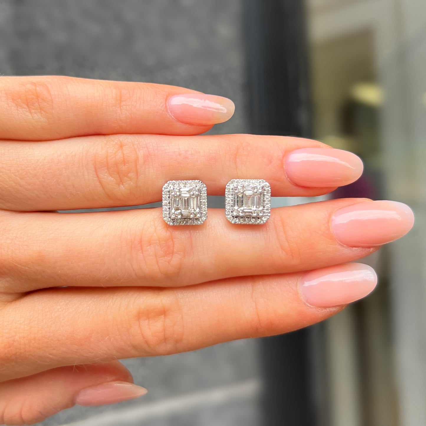 9ct White Gold Square Diamond Stud Earrings