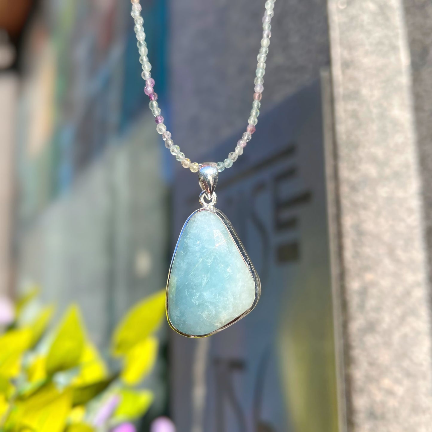 Chunky Sterling Silver Dreamy Aquamarine and Fluorite Beaded Chain Necklace