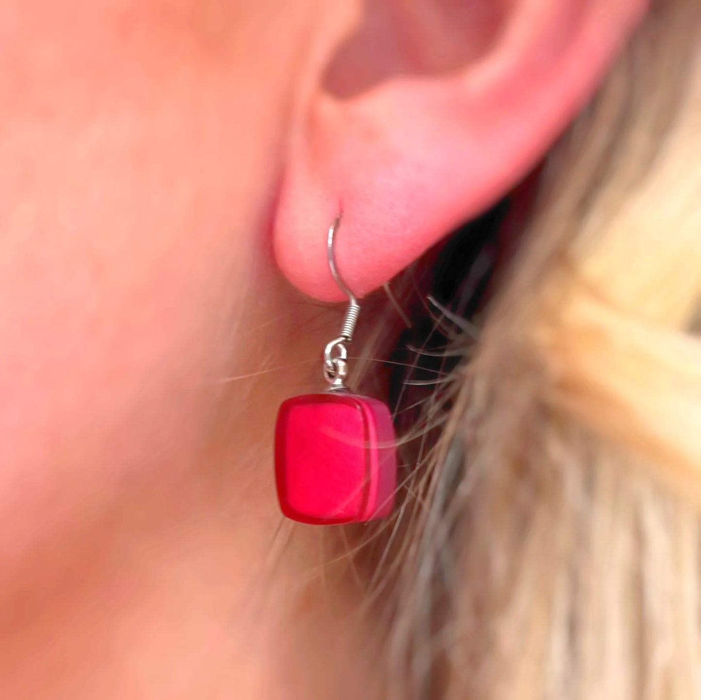 Watch This Space Pink Square Drop Earrings