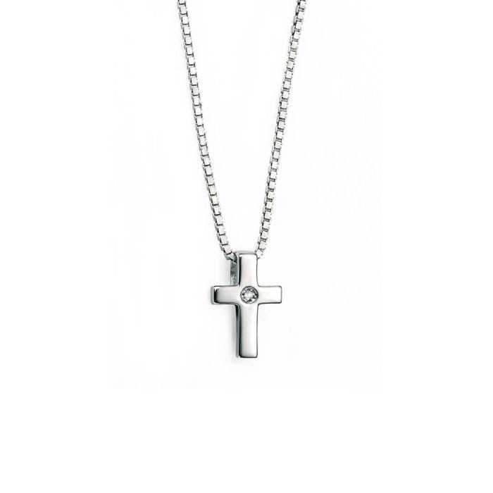 ‘D for Diamond’ Sterling Silver & Diamond Small Cross Children’s Necklace