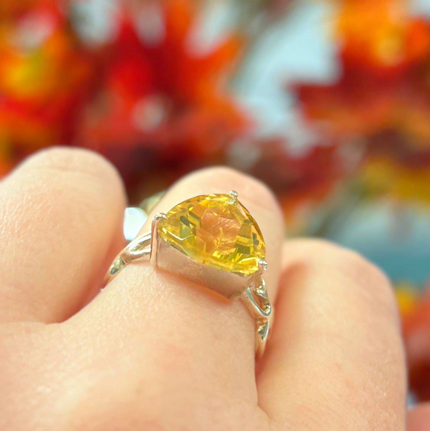 Sterling Silver Golden Trillion-Cut Citrine Ring - Size P