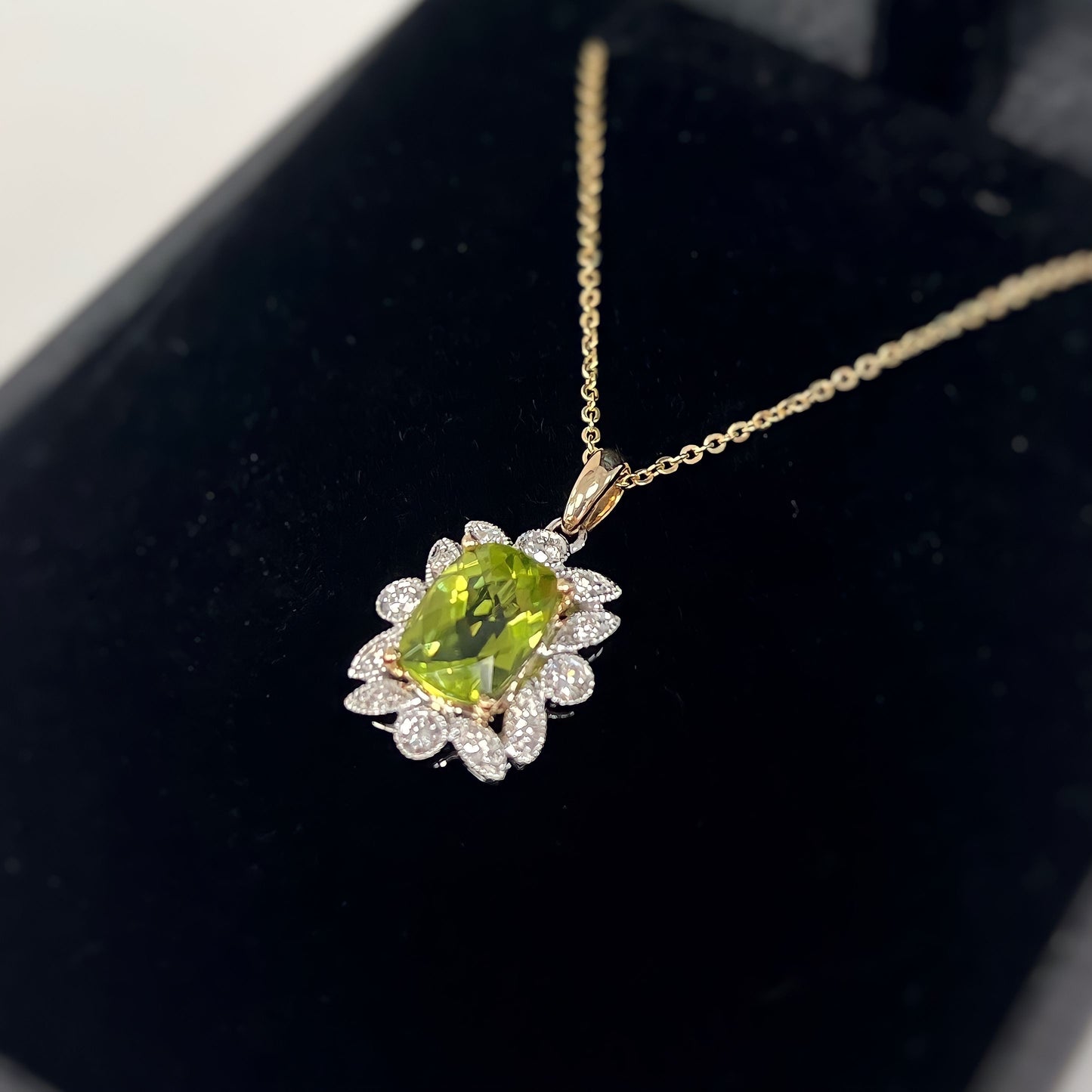 9ct Yellow Gold Peridot and Diamond Necklace
