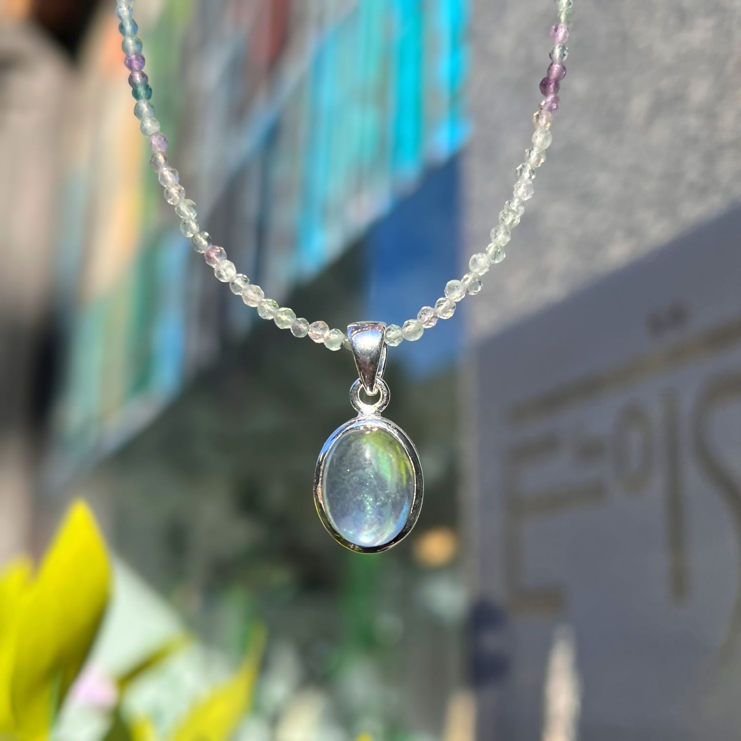 Mystical Sterling Silver Dreamy Aquamarine and Fluorite Beaded Chain Necklace