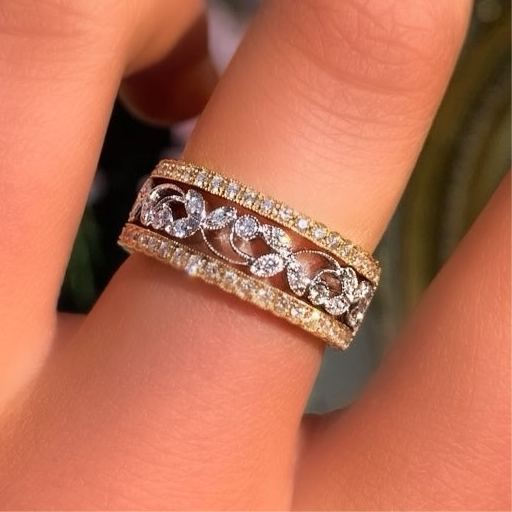 18ct Floral Inspired Yellow Gold And White Gold Diamond Ring – Size N