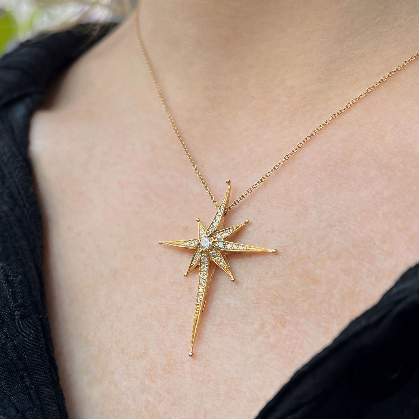 18ct Yellow Gold and Diamond Edwardian Style Star Necklace