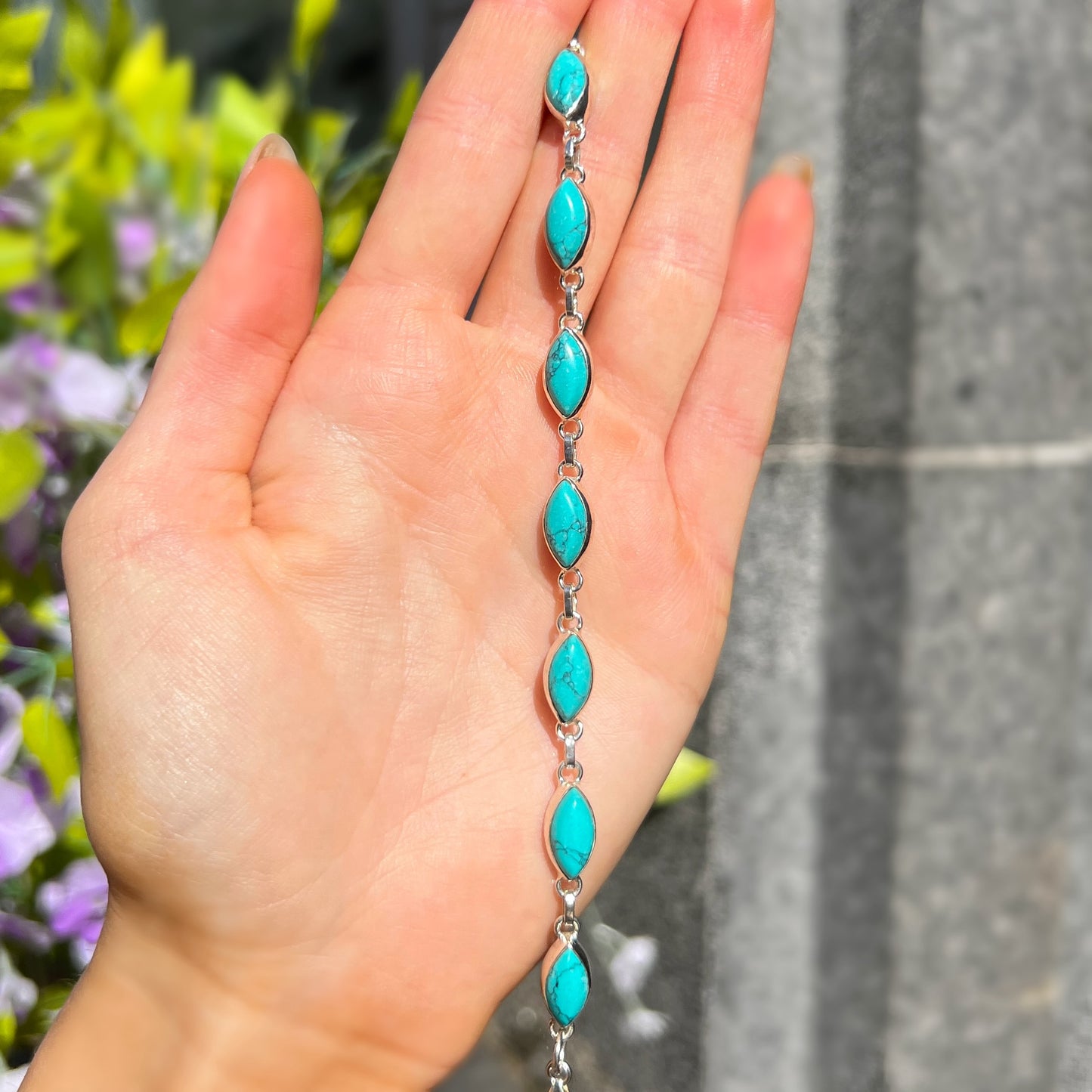 Blue Marquise Cut Turquoise Sterling Silver Bracelet
