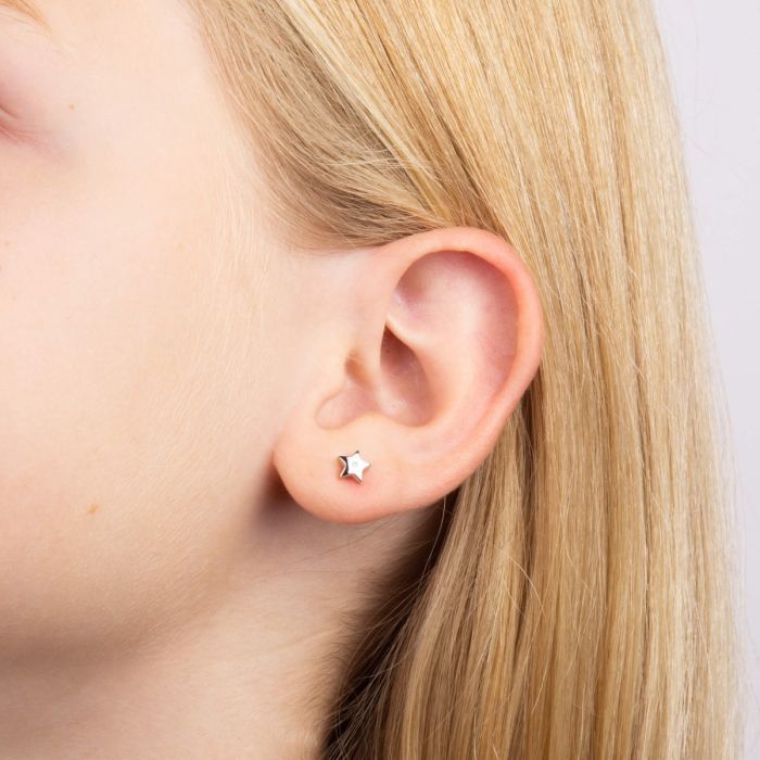 ‘D for Diamond’ Sterling Silver & Diamond Mini Star Stud Children’s Earrings