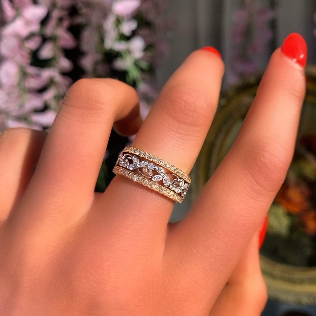 18ct Floral Inspired Yellow Gold And White Gold Diamond Ring – Size N