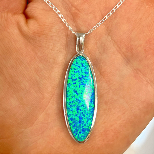 Iridescent Blue Opal Sterling Silver Necklace
