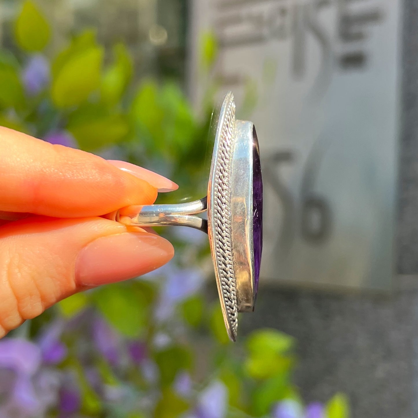Sterling Silver XL Chunky Boho Inspired Purple Amethyst Ring - Size R