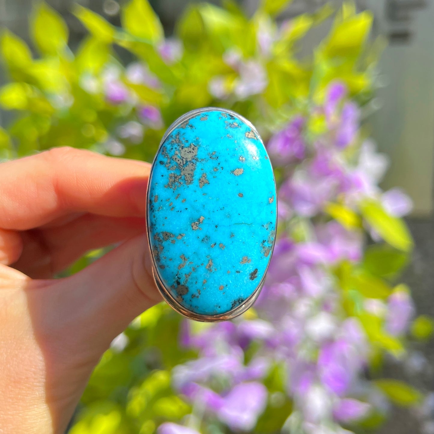 XXL Chunky Sterling Silver Blue Turquoise Ring - Size P