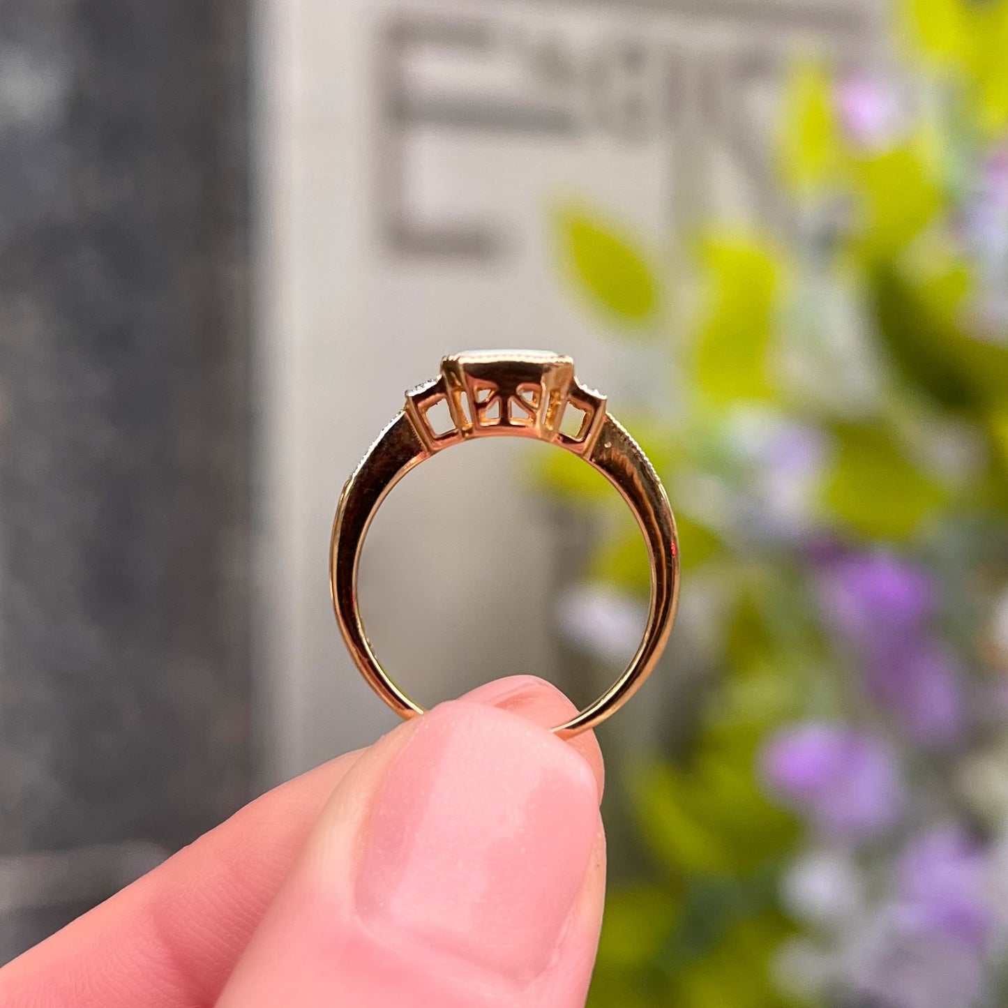 The Opalina Ring - Structured Designer Inspired 9ct Yellow Gold Opal and Diamonds Size K