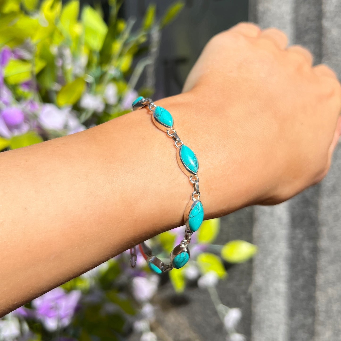 Blue Marquise Cut Turquoise Sterling Silver Bracelet