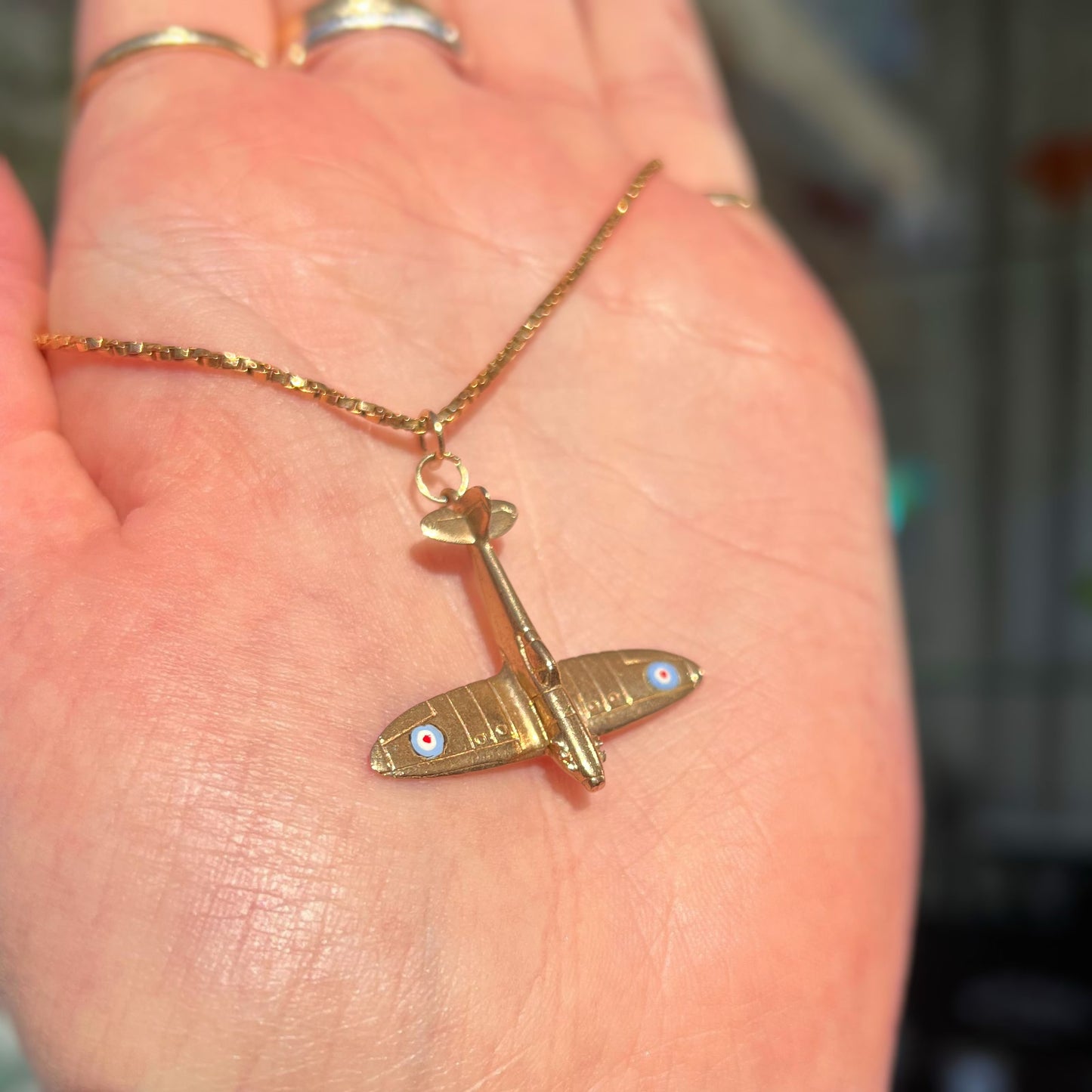 RARE Vintage 9ct Yellow Gold and Enamel World War 2 Spitfire Plane Charm Collector's Item