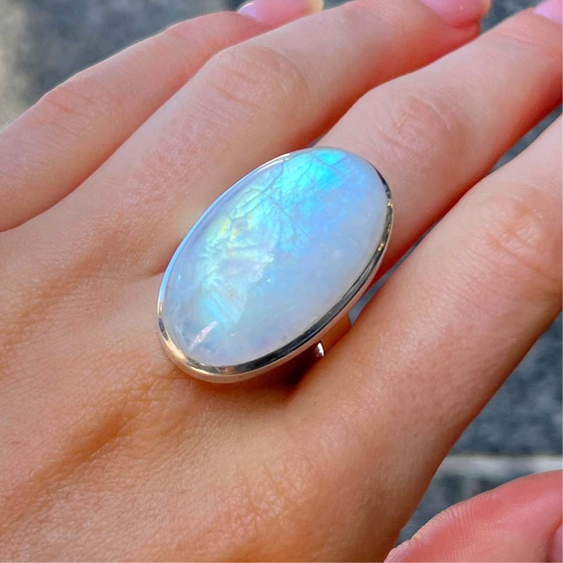 Chunky Sterling Silver Dark Blue Labradorite Ring - Adjustable Size
