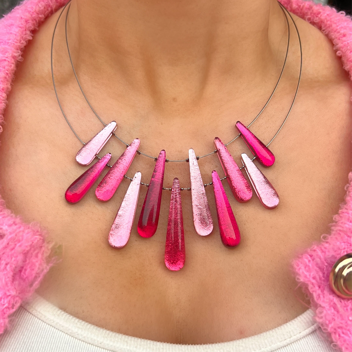 ‘Watch This Space’ Pink Icicle Necklace