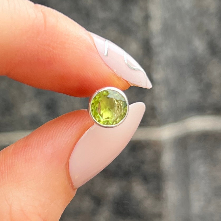 Minimalistic Dainty Round Sterling Silver Peridot Stud Earrings