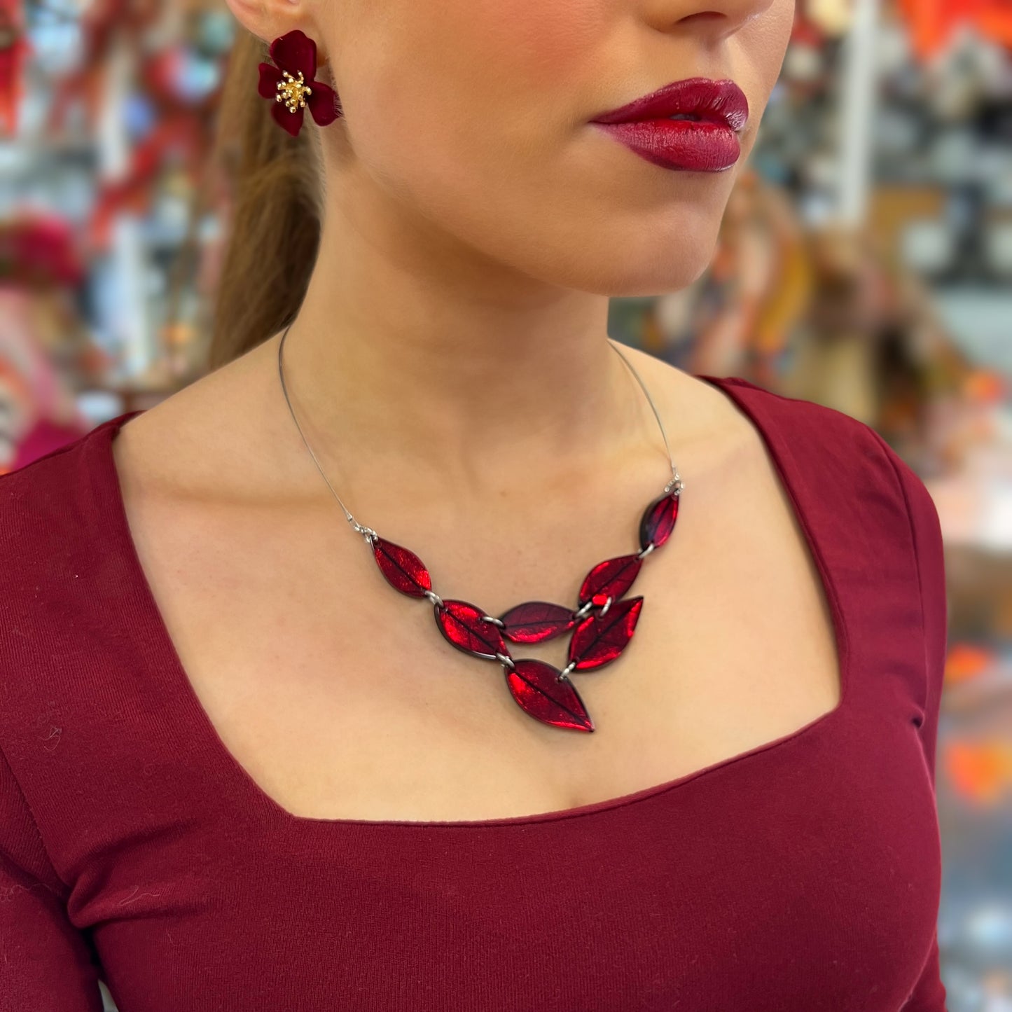 ‘Watch This Space’ Red Leaf Necklace