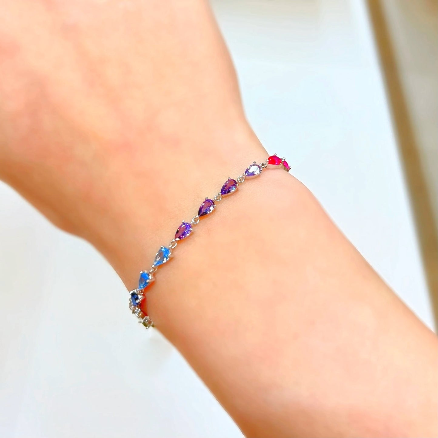 Sterling Silver Multicoloured Rainbow Cubic Zirconia Tennis Bracelet