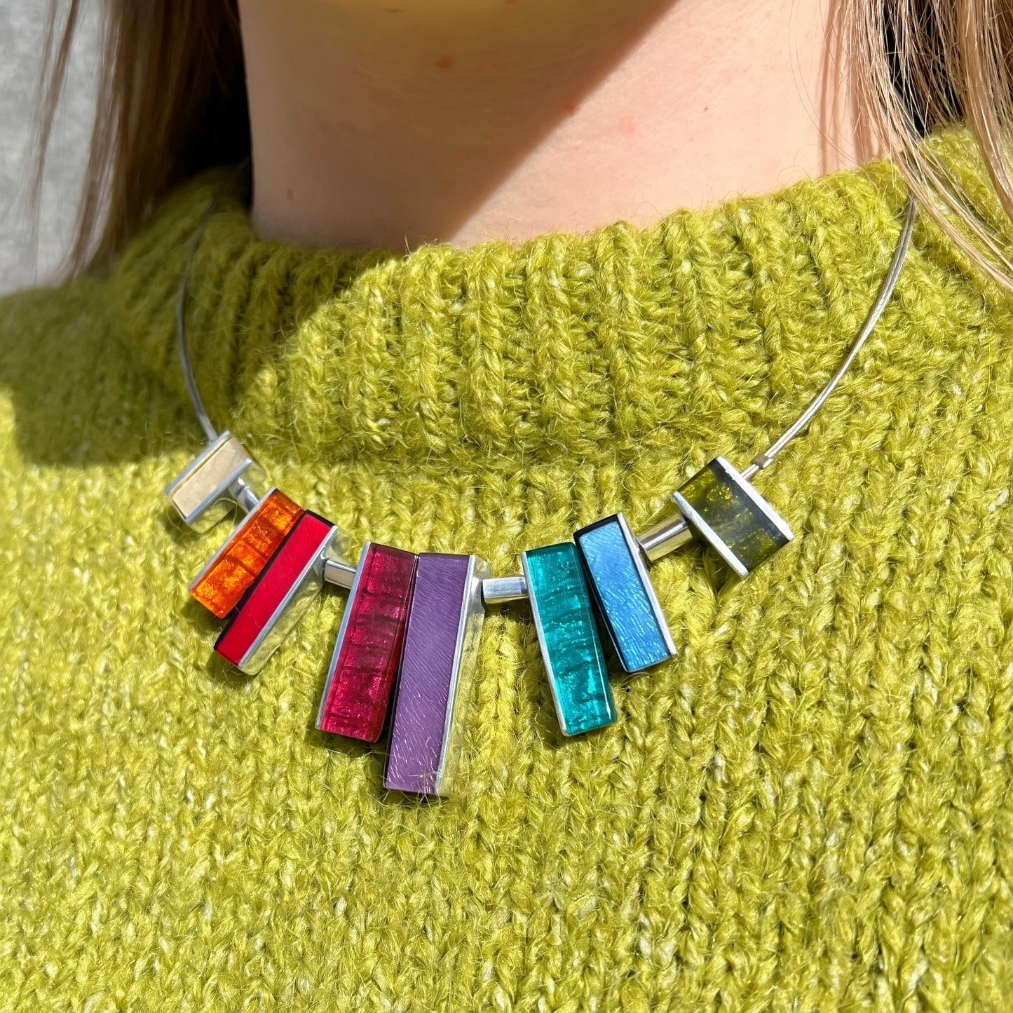 'Watch This Space' Rainbow-Coloured Rectangle Necklace
