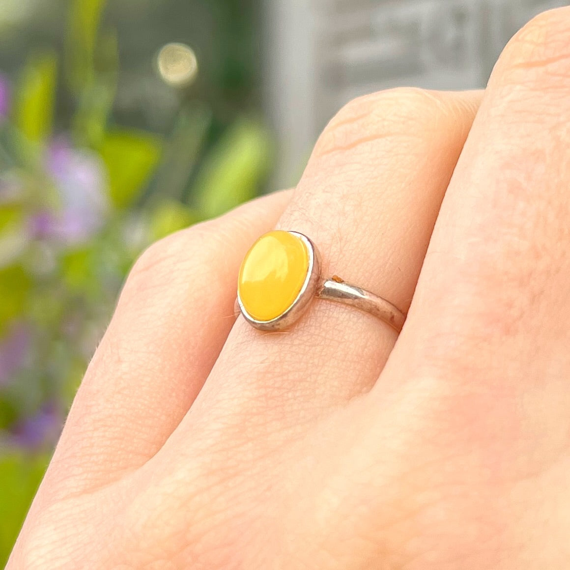 Sterling Silver Yellow Butterscotch Amber Ring - Size I