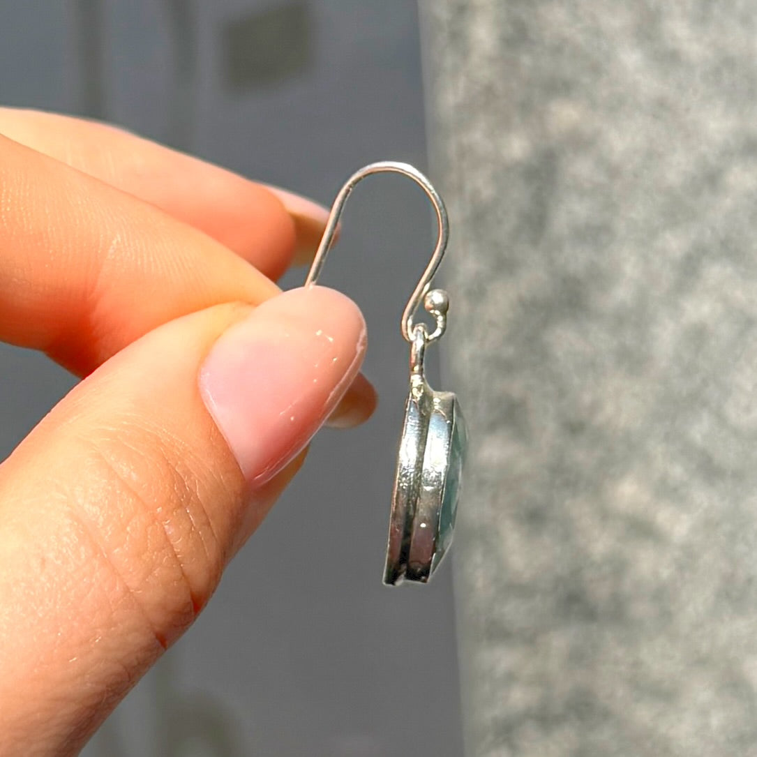 Naturally Varied Oval Cut Green Emerald Sterling Silver Drop Earrings