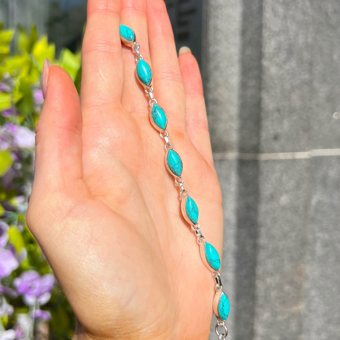 Blue Marquise Cut Turquoise Sterling Silver Bracelet