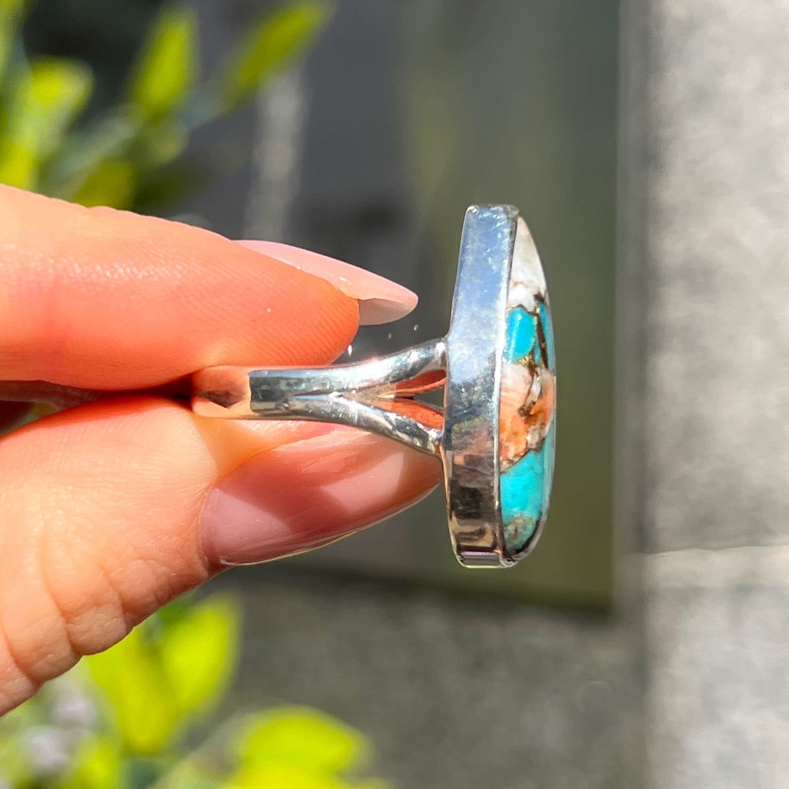 RARE Spiny Oyster Turquoise Sterling Silver Ring - Size Q