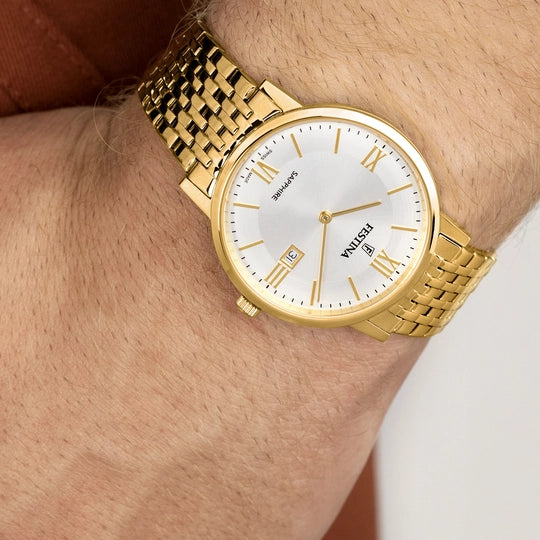 Festina Gents Swiss Made Gold Steel Watch