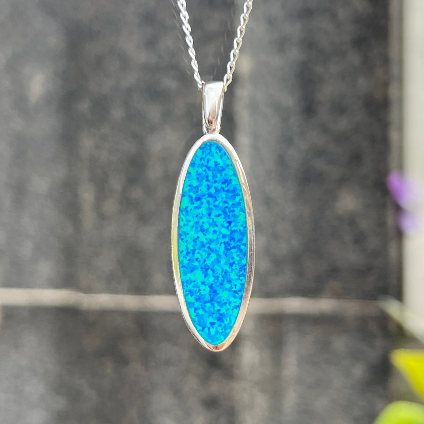 Iridescent Blue Opal Sterling Silver Necklace