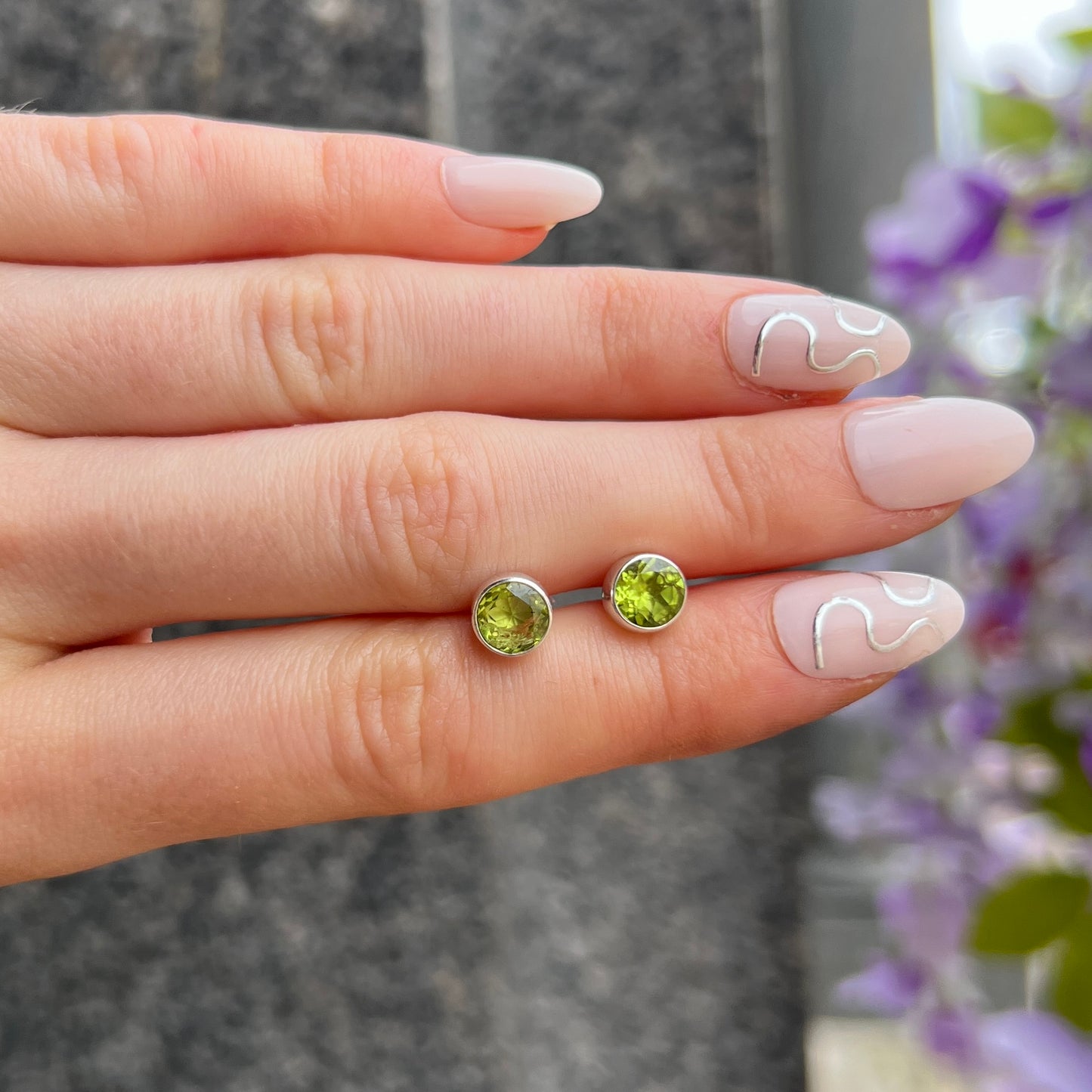 Minimalistic Dainty Round Sterling Silver Peridot Stud Earrings