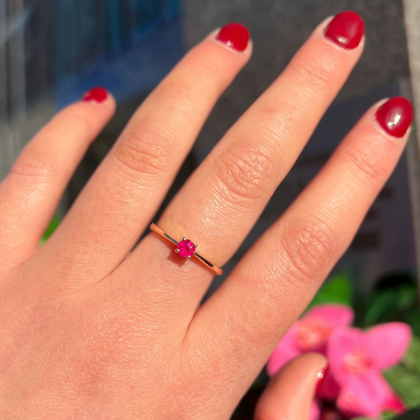 Vintage 9ct Yellow Gold Ruby Solitaire Stacking Ring - Size P