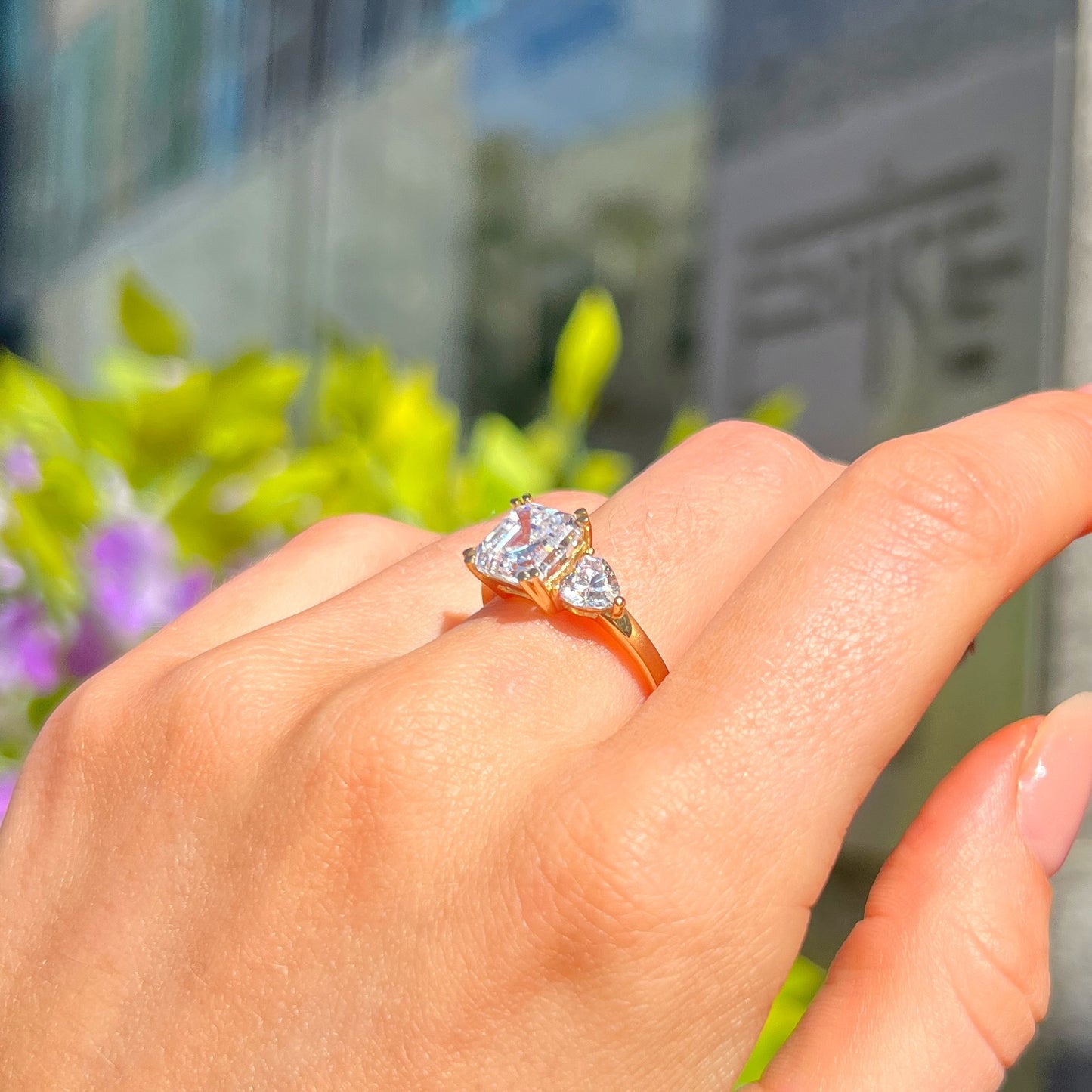 9ct Yellow Gold Princess Cut Cubic Zirconia Ring - Size N