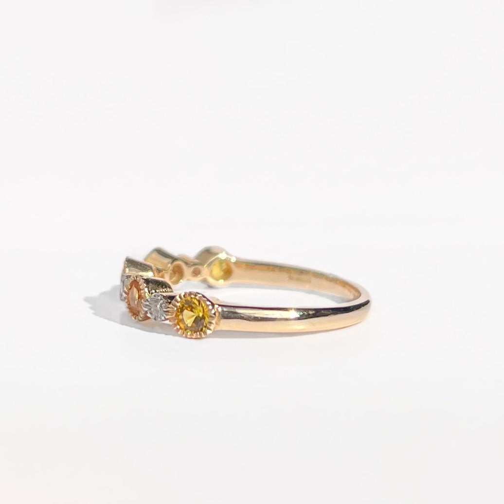 Unique 9ct Yellow Gold Yellow Sapphire and Diamond Half Eternity Ring - Size N